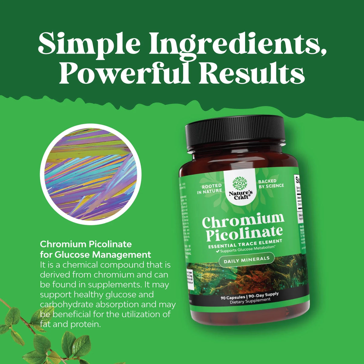 Chromium Picolinate 200Mcg per Serving Mineral Supplements - Natural Chromium Supplement for Sugar Balance Muscle Growth Brain Booster Heart Health - Natural Pre Workout for Men and Women