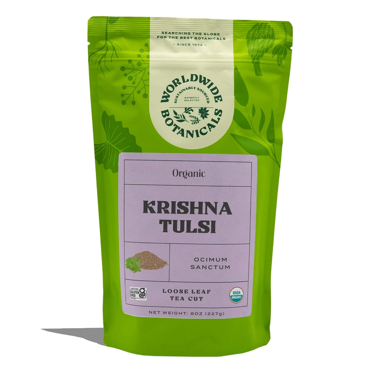 Organic Holy Basil Tea, 8Oz - Tulsi Krishna - Loose Leaf Premium Herbal Tea, 100% Pure Tulsi Holy Basil, Fair Trade, Adaptogenic, Kosher